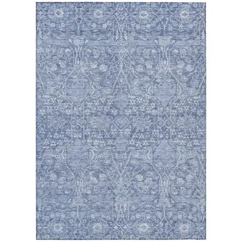 5' X 8' Denim Blue And Ivory Floral Washable Indoor Outdoor Area Rug