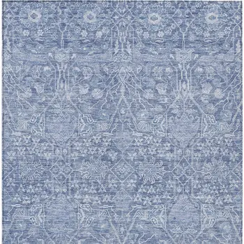 5' X 8' Denim Blue And Ivory Floral Washable Indoor Outdoor Area Rug