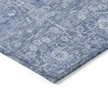 8' X 10' Denim Blue And Ivory Floral Washable Indoor Outdoor Area Rug