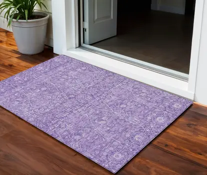 3' X 5' Plum And Lavender Floral Washable Indoor Outdoor Area Rug