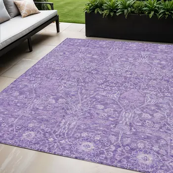 5' X 8' Plum And Lavender Floral Washable Indoor Outdoor Area Rug