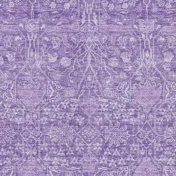5' X 8' Plum And Lavender Floral Washable Indoor Outdoor Area Rug
