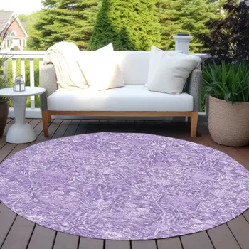 8' Plum And Lavender Round Floral Washable Indoor Outdoor Area Rug