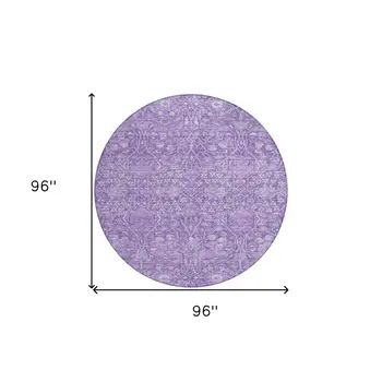 8' Plum And Lavender Round Floral Washable Indoor Outdoor Area Rug