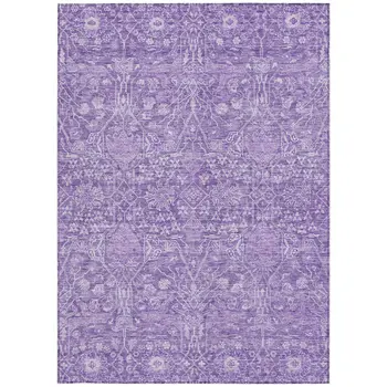 9' X 12' Plum And Lavender Floral Washable Indoor Outdoor Area Rug