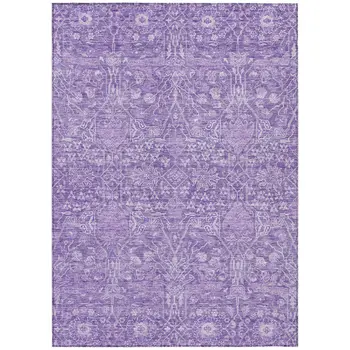 9' X 12' Plum And Lavender Floral Washable Indoor Outdoor Area Rug