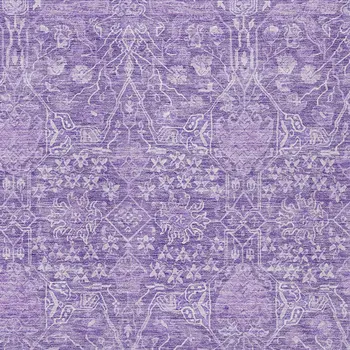 10' X 14' Plum And Lavender Floral Washable Indoor Outdoor Area Rug