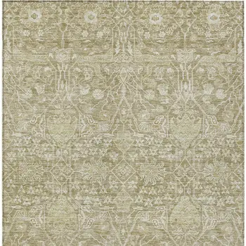 10' X 14' Taupe And Beige Floral Washable Indoor Outdoor Area Rug