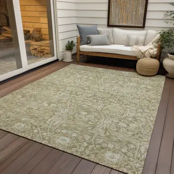 10' X 14' Taupe And Beige Floral Washable Indoor Outdoor Area Rug