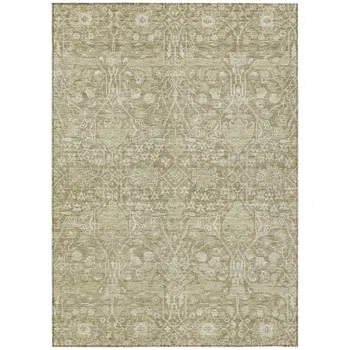 10' X 14' Taupe And Beige Floral Washable Indoor Outdoor Area Rug