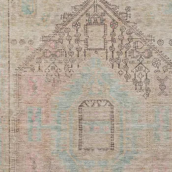 3' X 5' Pink And Sky Blue Oriental Washable Indoor Outdoor Area Rug