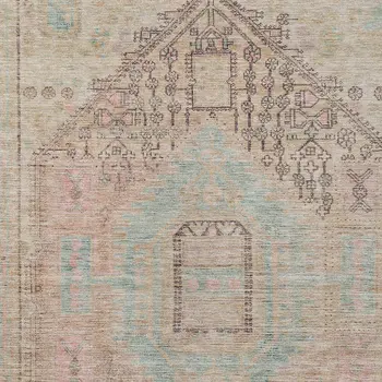 5' X 8' Pink And Sky Blue Oriental Washable Indoor Outdoor Area Rug