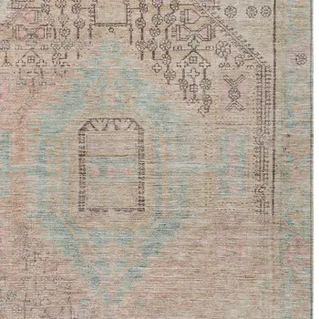9' X 12' Pink And Sky Blue Oriental Washable Indoor Outdoor Area Rug