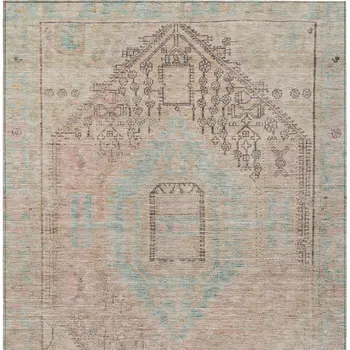 9' X 12' Pink And Sky Blue Oriental Washable Indoor Outdoor Area Rug