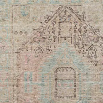 10' X 14' Pink And Sky Blue Oriental Washable Indoor Outdoor Area Rug