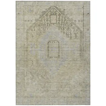 5' X 8' Taupe Light Blue And Gray Oriental Washable Indoor Outdoor Area Rug