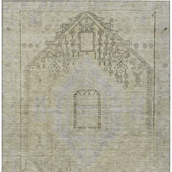 8' X 10' Taupe Light Blue And Gray Oriental Washable Indoor Outdoor Area Rug