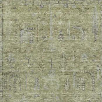 3' X 5' Artichoke Green And Gray Oriental Washable Indoor Outdoor Area Rug