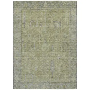 5' X 8' Artichoke Green And Gray Oriental Washable Indoor Outdoor Area Rug