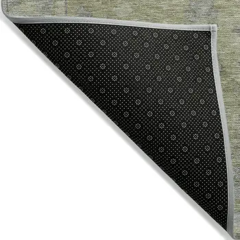 8' Artichoke Green And Gray Round Oriental Washable Indoor Outdoor Area Rug