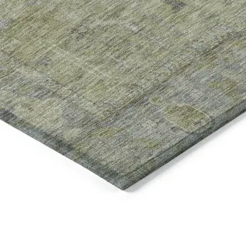 8' Artichoke Green And Gray Round Oriental Washable Indoor Outdoor Area Rug