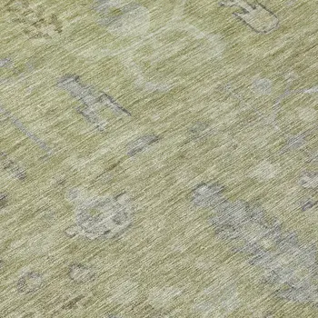 8' Artichoke Green And Gray Round Oriental Washable Indoor Outdoor Area Rug