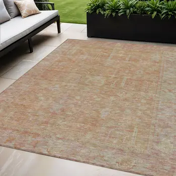 5' X 8' Coral And Beige Oriental Washable Indoor Outdoor Area Rug
