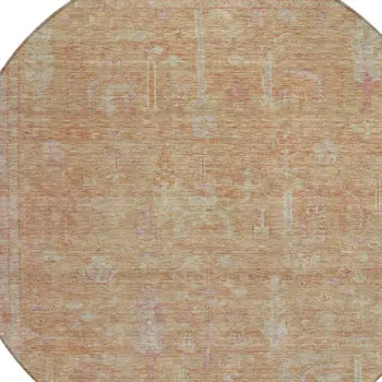8' Coral And Beige Round Oriental Washable Indoor Outdoor Area Rug