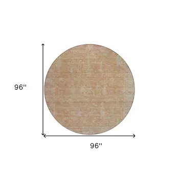 8' Coral And Beige Round Oriental Washable Indoor Outdoor Area Rug