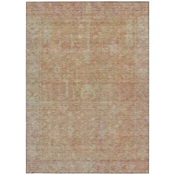 8' X 10' Coral And Beige Oriental Washable Indoor Outdoor Area Rug