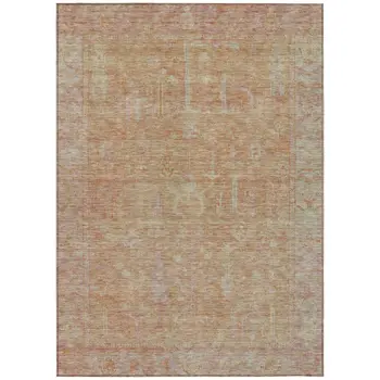 9' X 12' Coral And Beige Oriental Washable Indoor Outdoor Area Rug