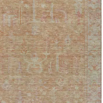 9' X 12' Coral And Beige Oriental Washable Indoor Outdoor Area Rug