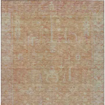 10' X 14' Coral And Beige Oriental Washable Indoor Outdoor Area Rug