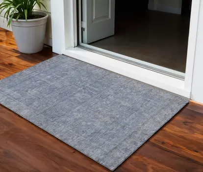 3' X 5' Denim Blue And Gray Oriental Washable Indoor Outdoor Area Rug