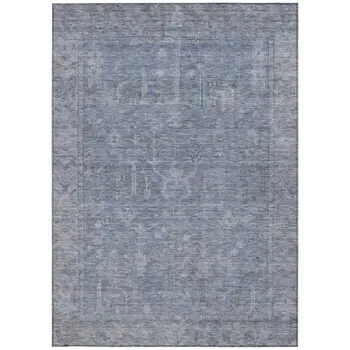 5' X 8' Denim Blue And Gray Oriental Washable Indoor Outdoor Area Rug