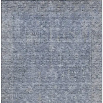 9' X 12' Denim Blue And Gray Oriental Washable Indoor Outdoor Area Rug