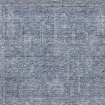 10' X 14' Denim Blue And Gray Oriental Washable Indoor Outdoor Area Rug
