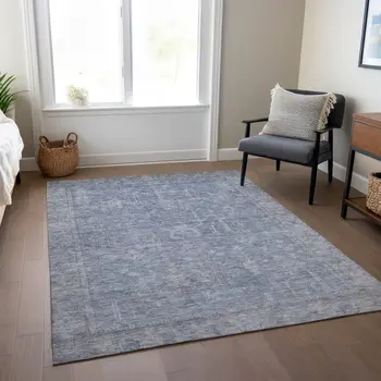 10' X 14' Denim Blue And Gray Oriental Washable Indoor Outdoor Area Rug