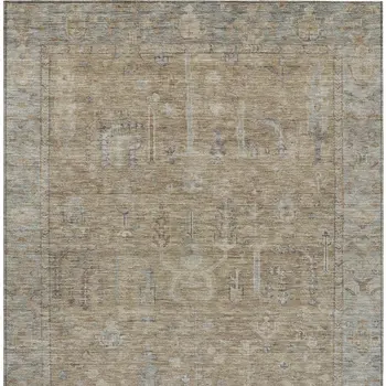 5' X 8' Tan Gray And Brown Oriental Washable Indoor Outdoor Area Rug