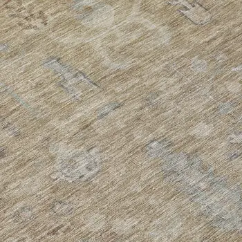 8' Tan Gray And Brown Round Oriental Washable Indoor Outdoor Area Rug