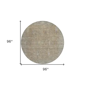 8' Tan Gray And Brown Round Oriental Washable Indoor Outdoor Area Rug