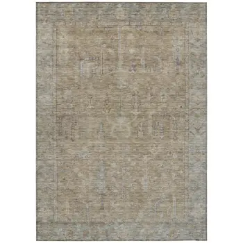 8' X 10' Tan Gray And Brown Oriental Washable Indoor Outdoor Area Rug