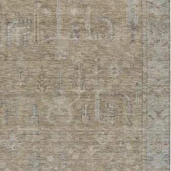 8' X 10' Tan Gray And Brown Oriental Washable Indoor Outdoor Area Rug