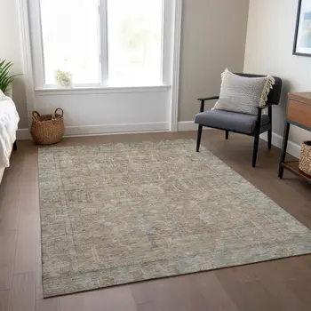8' X 10' Tan Gray And Brown Oriental Washable Indoor Outdoor Area Rug