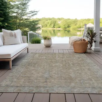 9' X 12' Tan Gray And Brown Oriental Washable Indoor Outdoor Area Rug