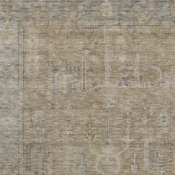10' X 14' Tan Gray And Brown Oriental Washable Indoor Outdoor Area Rug
