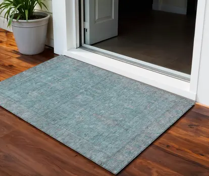 3' X 5' Teal Blue And Gray Oriental Washable Indoor Outdoor Area Rug