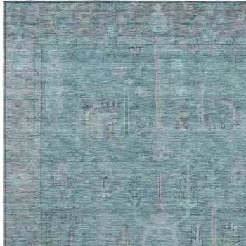 3' X 5' Teal Blue And Gray Oriental Washable Indoor Outdoor Area Rug