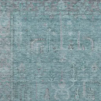 5' X 8' Teal Blue And Gray Oriental Washable Indoor Outdoor Area Rug