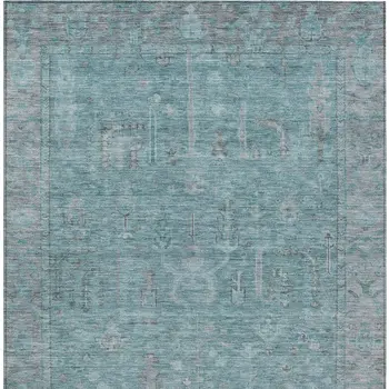 8' X 10' Teal Blue And Gray Oriental Washable Indoor Outdoor Area Rug